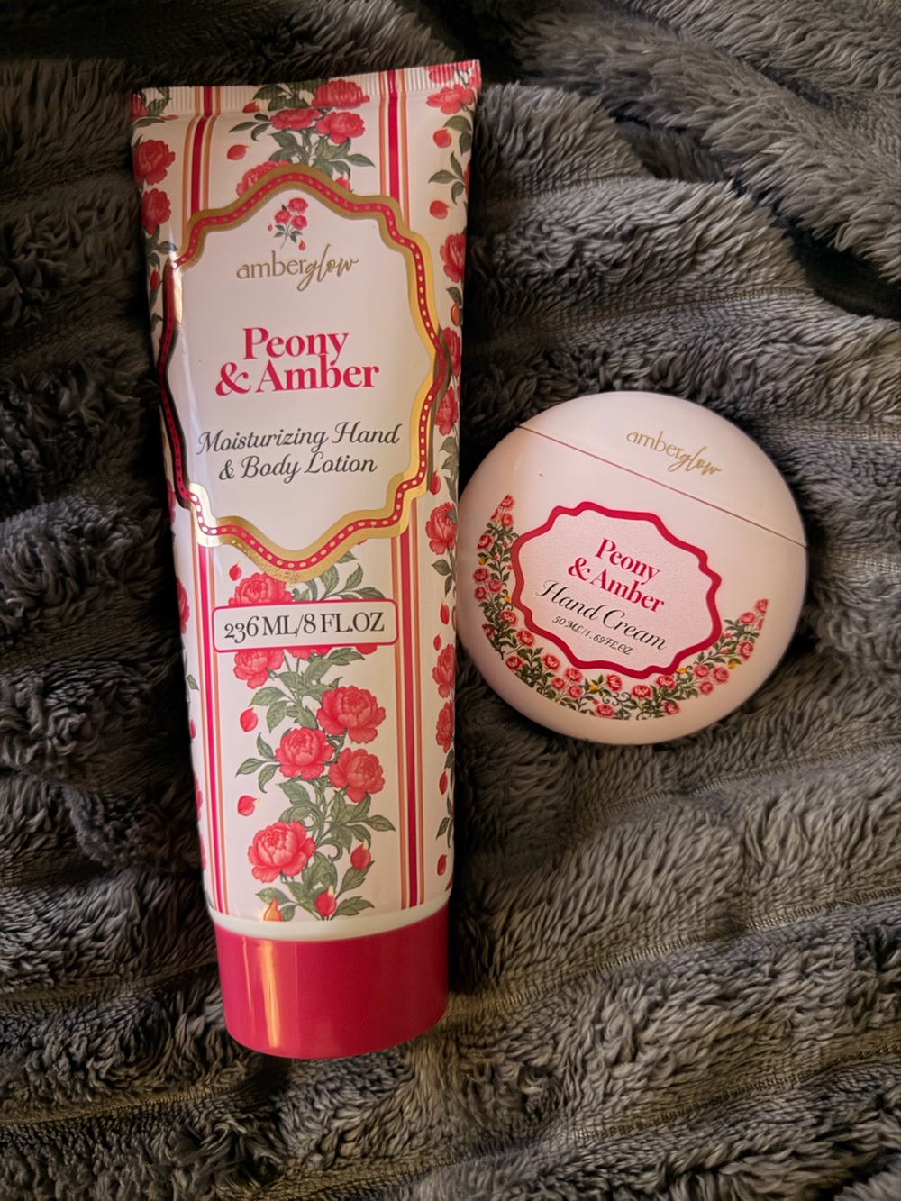 amber glow Peony & Amber Hand Cream & Body Lotion Set